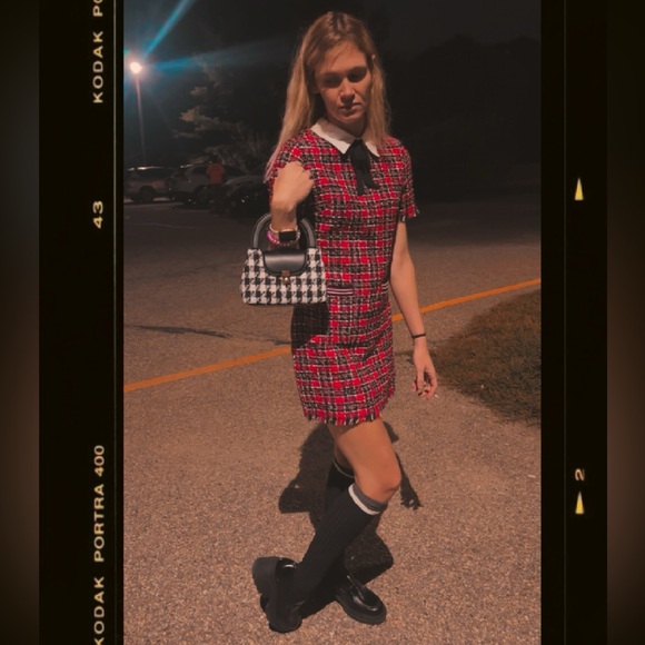 NWT Red&Black Tweed Collard Dress w/ Bow Tie - Taylor Swift TTPD inspired - Picture 1 of 4